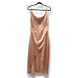 Nasty Gal Satin Cowl Neck Midi Dress US 6 Dusky Pink Slip Dress NWT